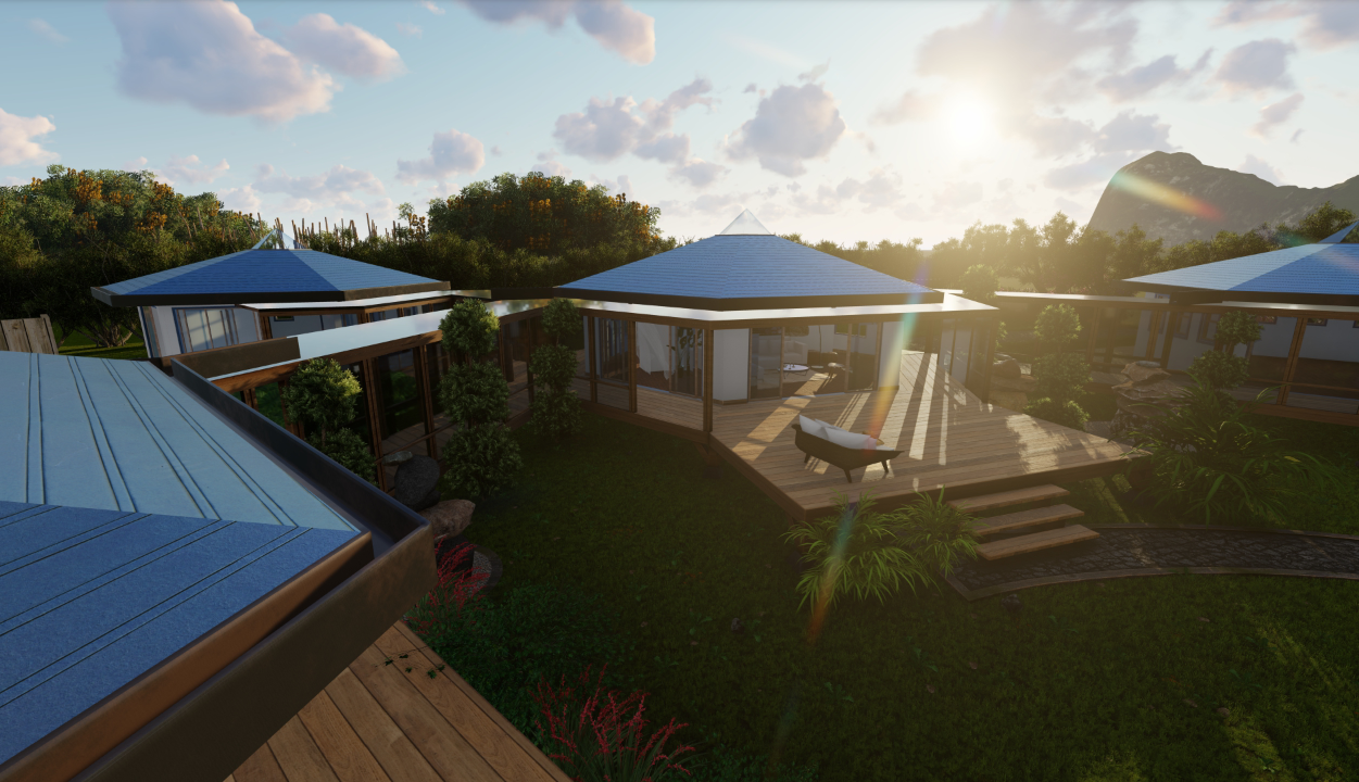 Eco-Vida Designs studio gallery: ecoresort landscapes, sacred geometry yoga shalas, tropical pods and pavilions, passive climate design studies, and eco hospitality inspiration from work in Costa Rica, Hawaii, the United States, and Portugal. (5)