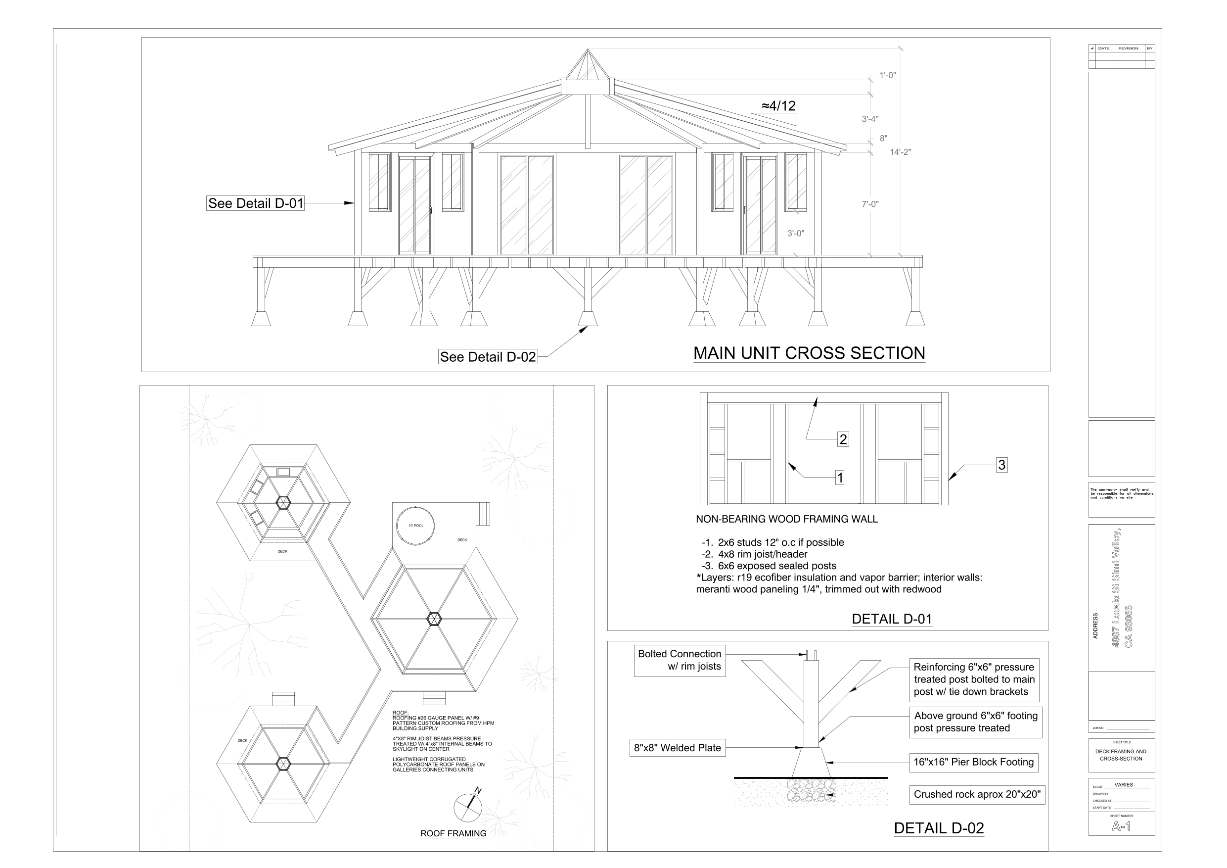 Eco-Vida Designs plan preview: quad eco dwelling with interconnected hexagonal modules, shared infrastructure, four-unit eco-ag layout, landscape-linked eco housing. Licensed study drawings.